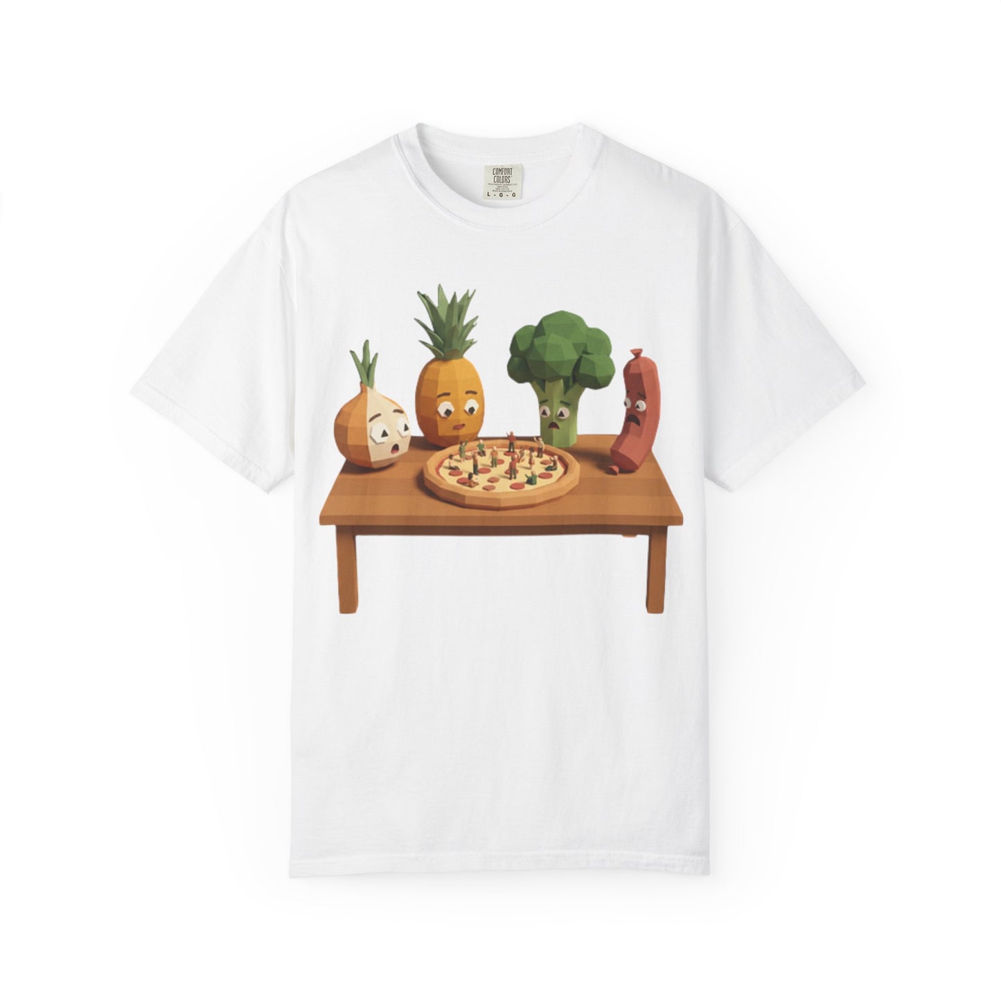 Pizza Night Veggie T-Shirt — Cute Cartoon Pineapple, Broccoli & Friends