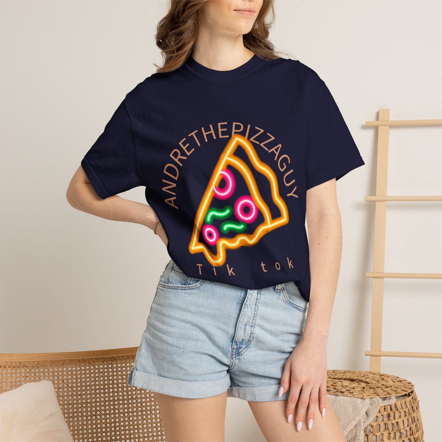 Pizza Slice Graphic T-Shirt – "ANDRETHEPIZZAGUY" Neon Design