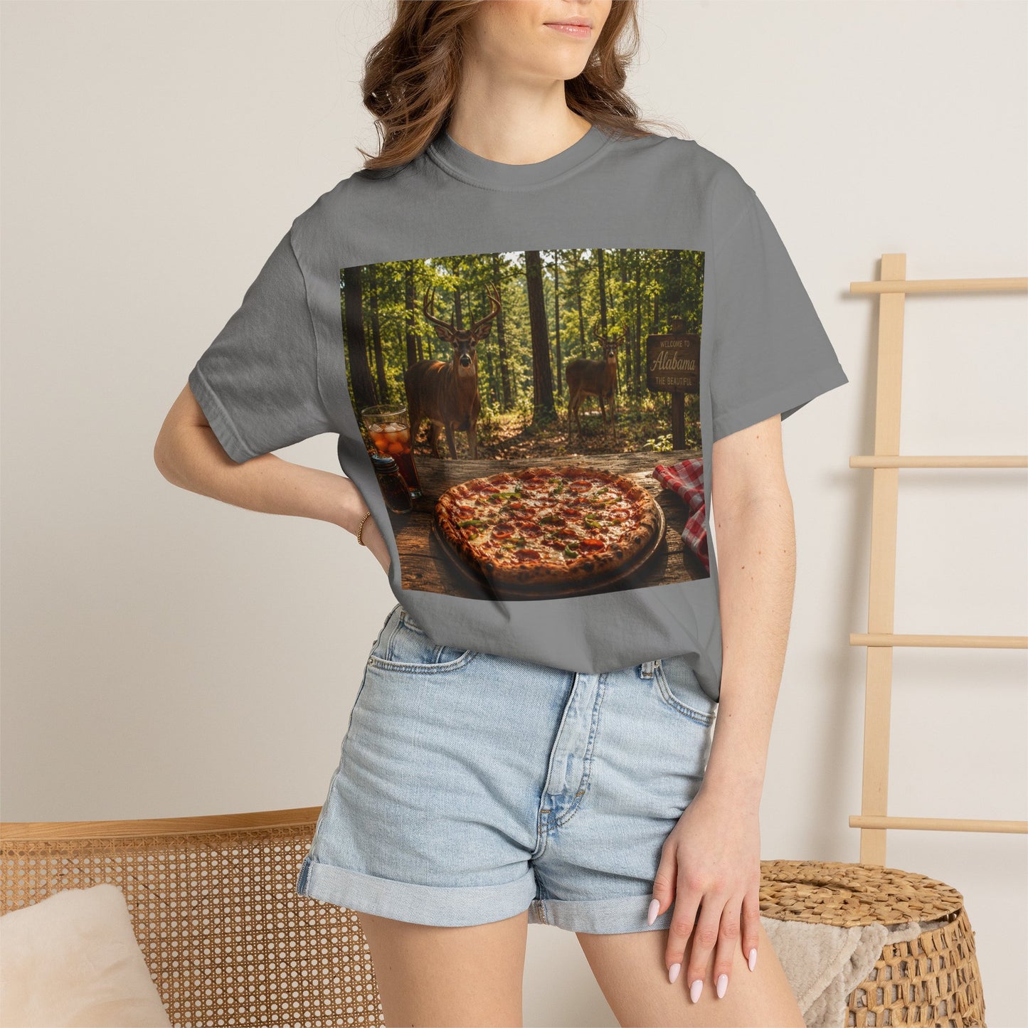 Pizza Picnic T‑Shirt — Forest Camping Pizza Scene