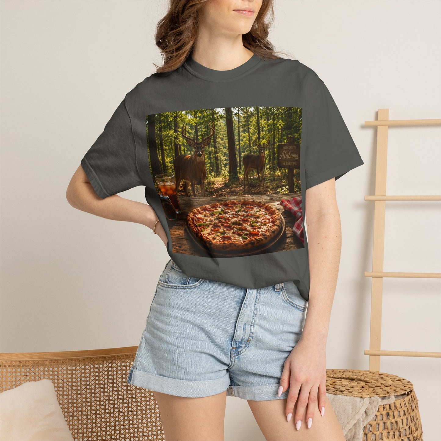 Pizza Picnic T‑Shirt — Forest Camping Pizza Scene
