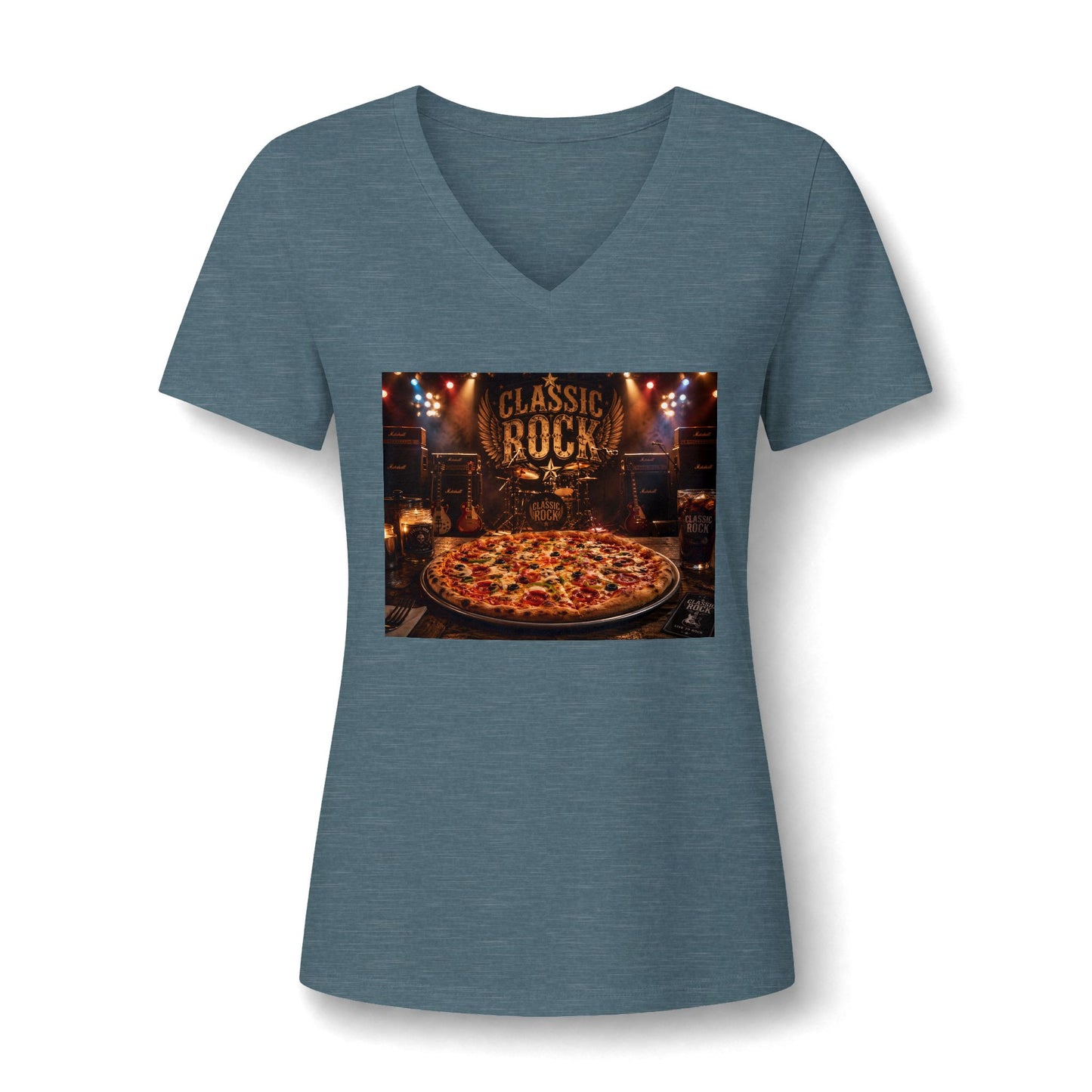 Classic Rock Pizza V-Neck Tee