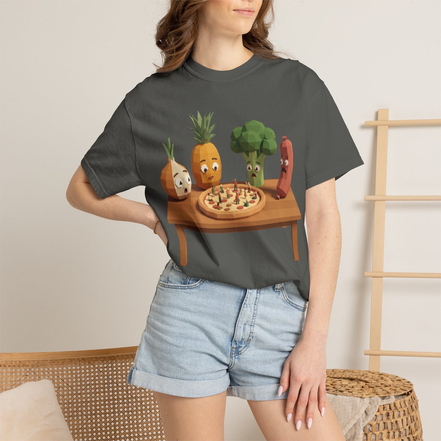 Pizza Night Veggie T-Shirt — Cute Cartoon Pineapple, Broccoli & Friends
