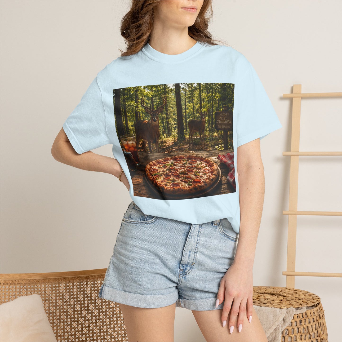 Pizza Picnic T‑Shirt — Forest Camping Pizza Scene