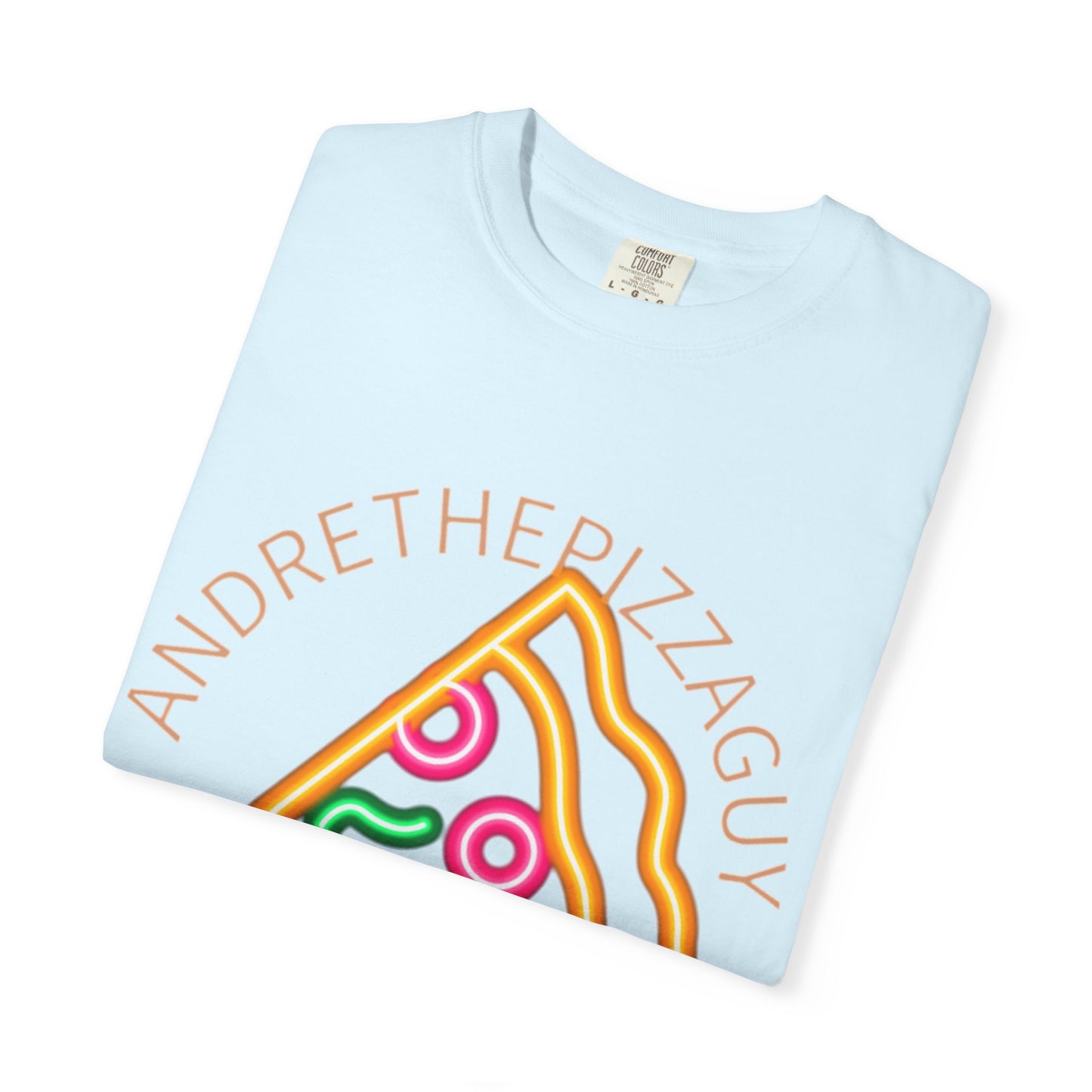 Pizza Slice Graphic T-Shirt – "ANDRETHEPIZZAGUY" Neon Design