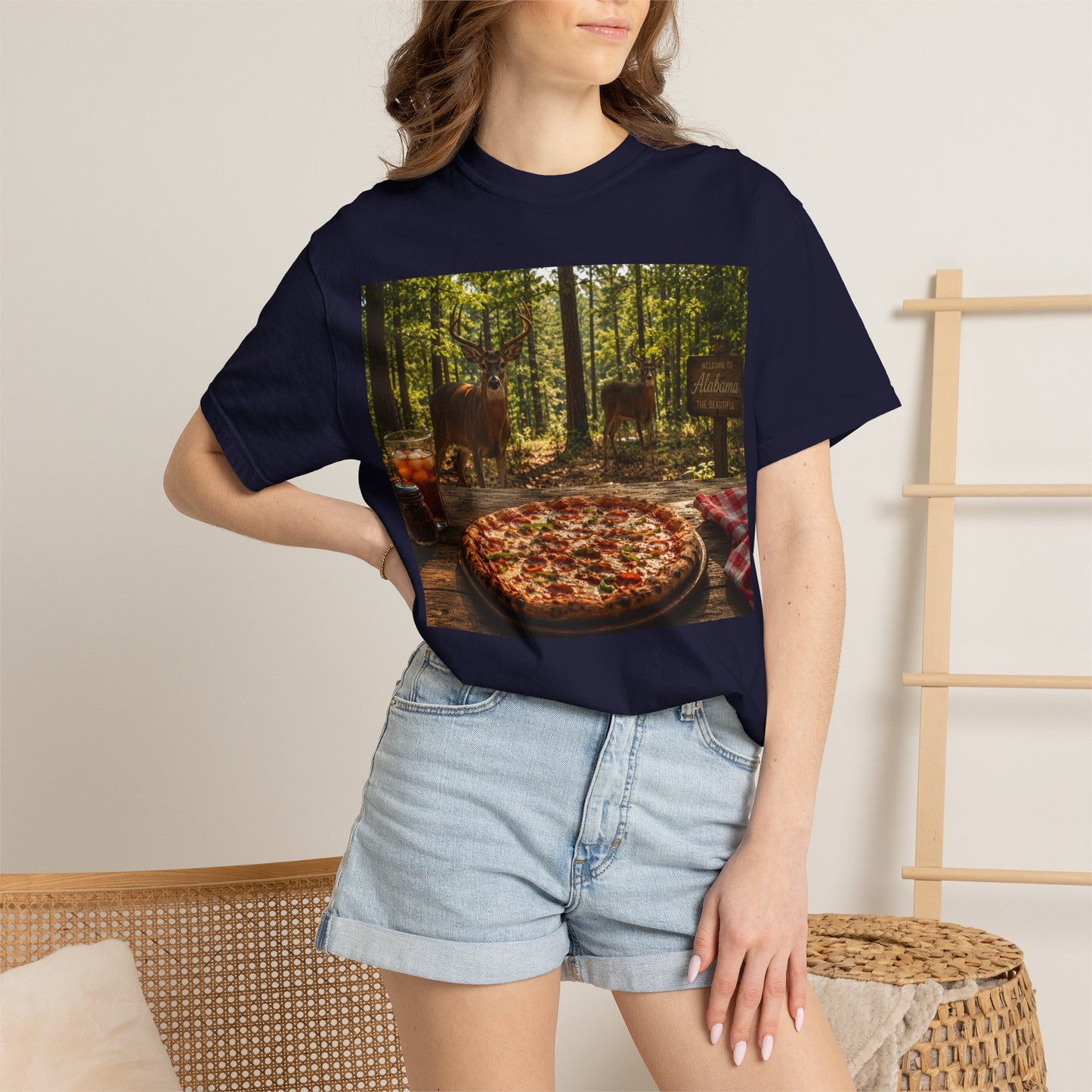 Pizza Picnic T‑Shirt — Forest Camping Pizza Scene
