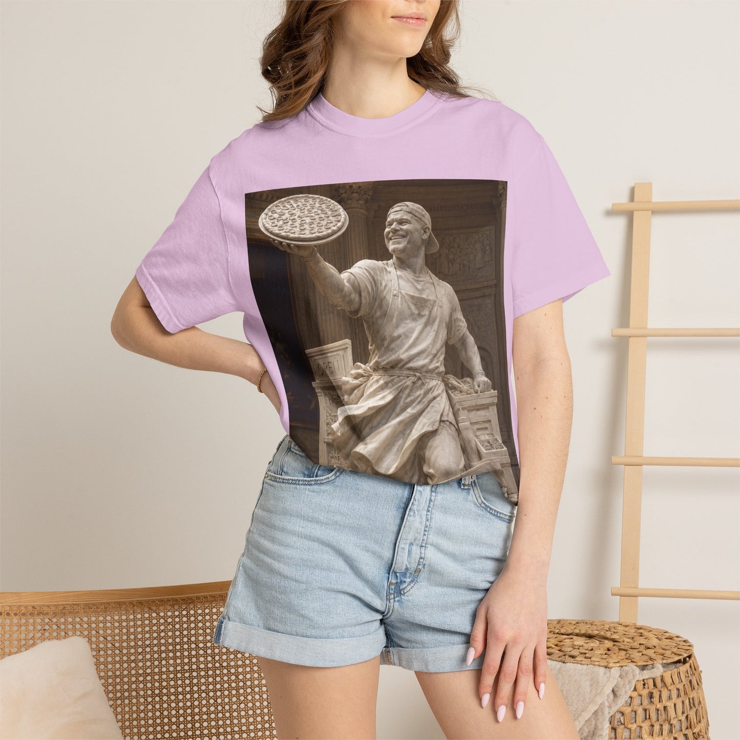 Pizza Statue Photo T-Shirt — Vintage Roman Sculpture Graphic Tee