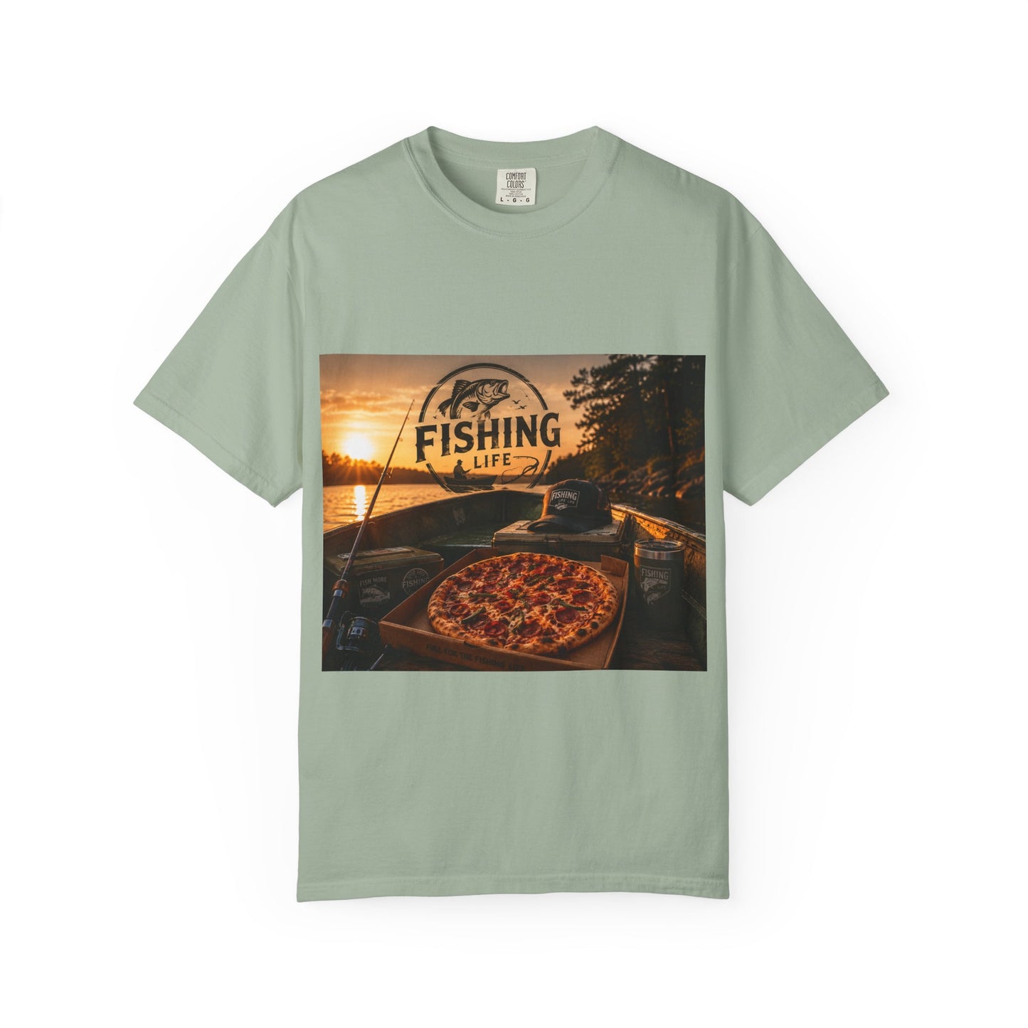 Fishing Life T-Shirt — Sunset Boat Pizza Graphic Tee