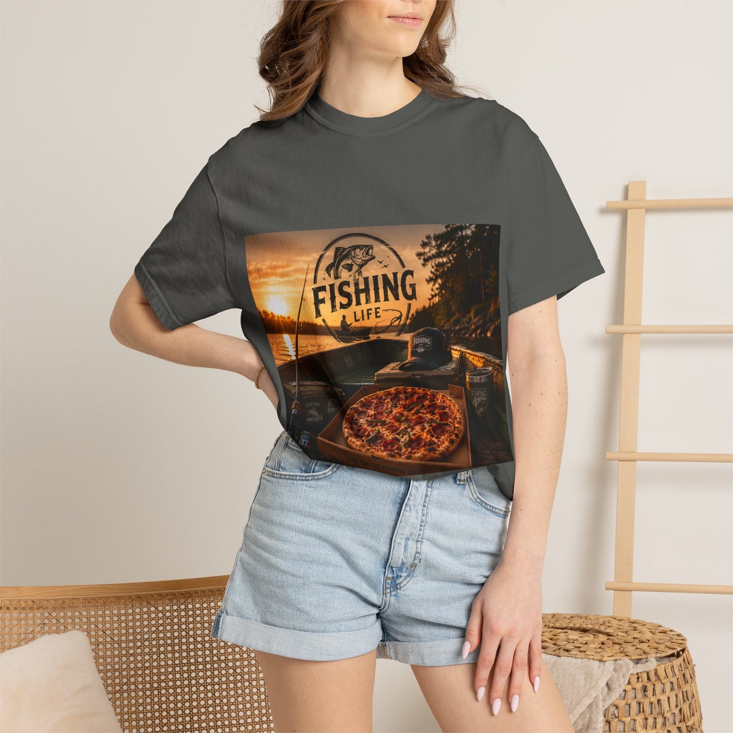 Fishing Life T-Shirt — Sunset Boat Pizza Graphic Tee