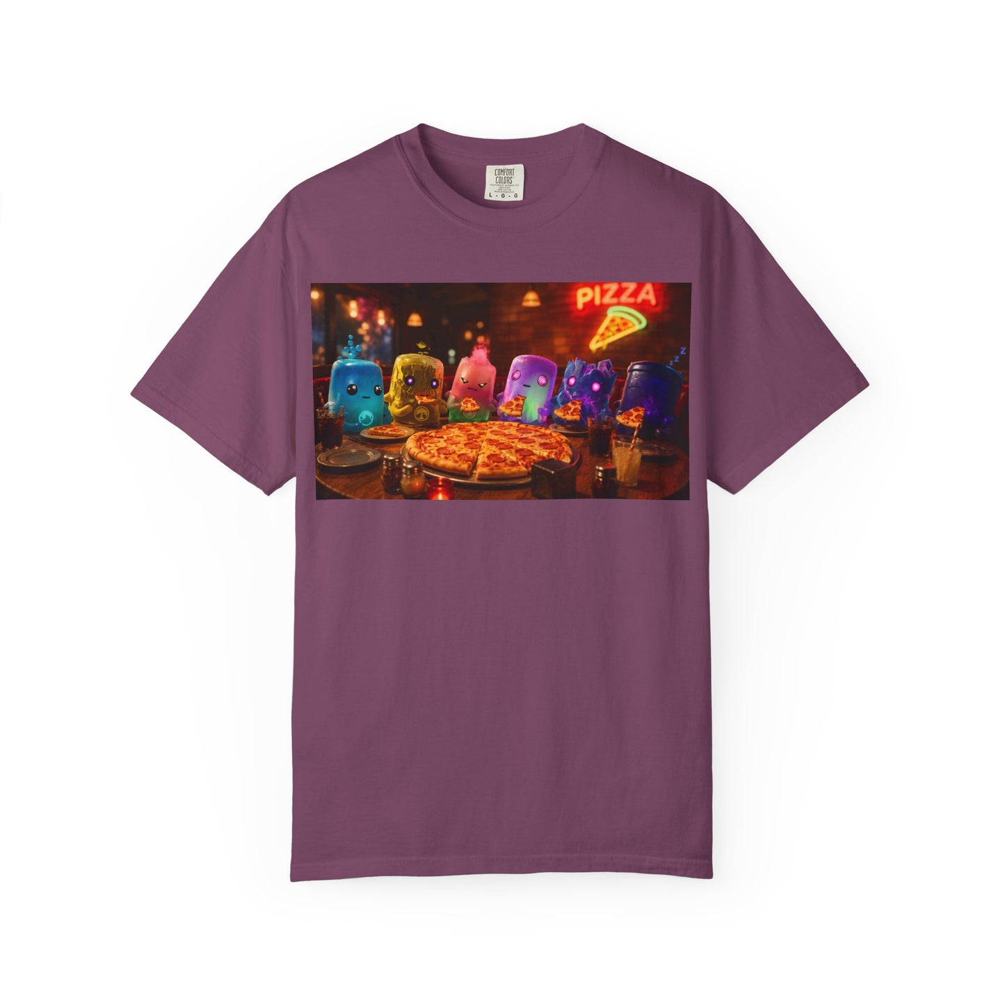 Pizza Night Ghosts T-Shirt — Neon Retro Pizza Party Tee