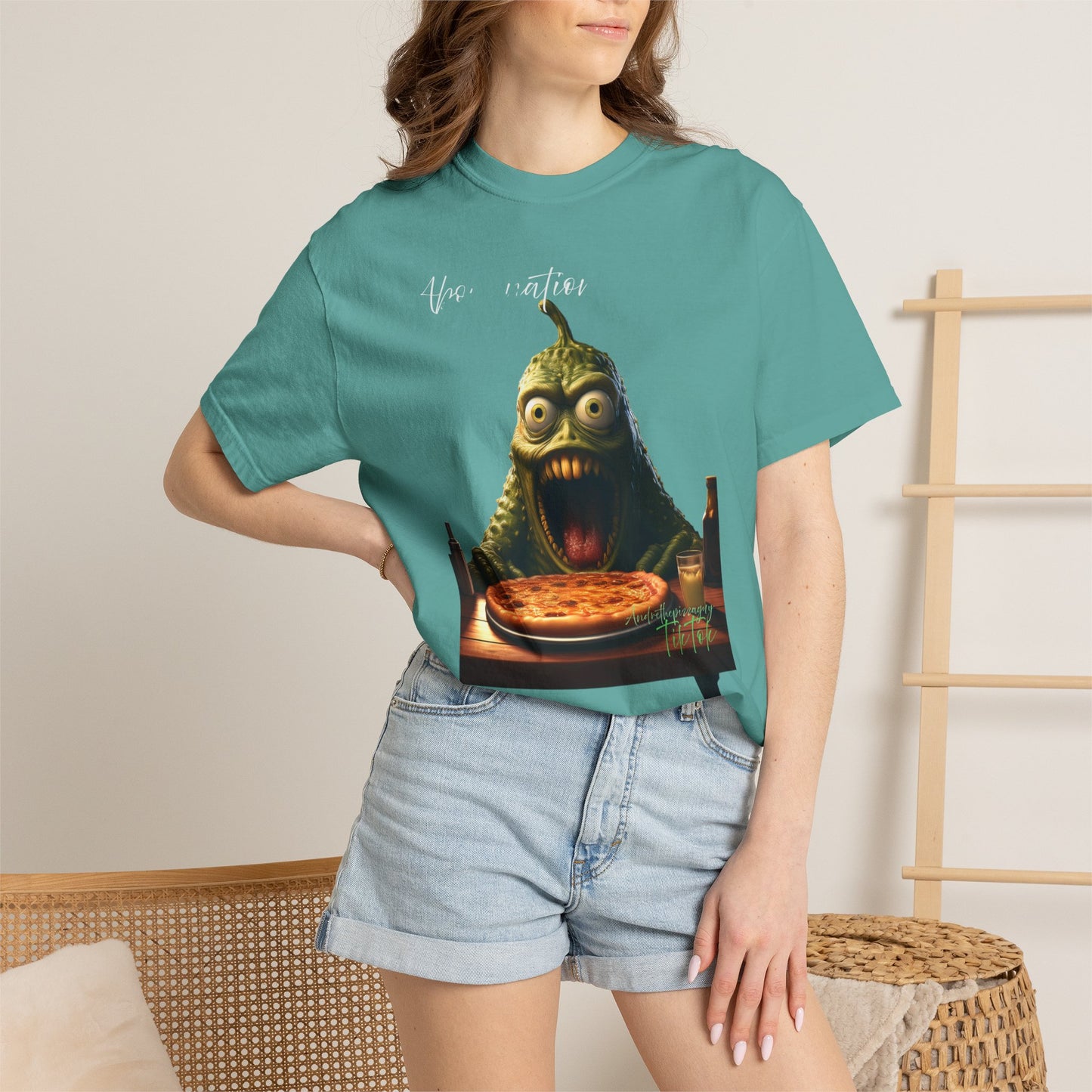 Monster Eating Pizza T-Shirt — Funny Creepy Pizza Lover Tee