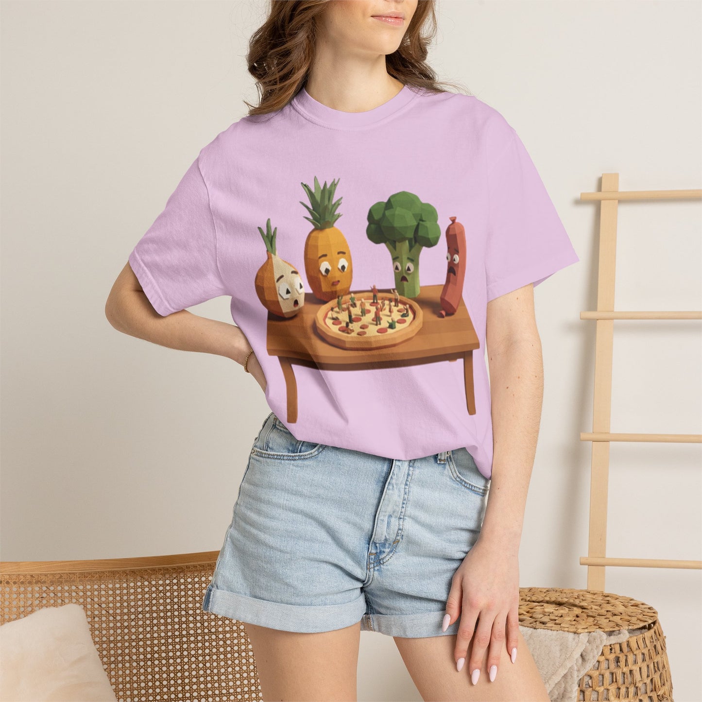 Pizza Night Veggie T-Shirt — Cute Cartoon Pineapple, Broccoli & Friends