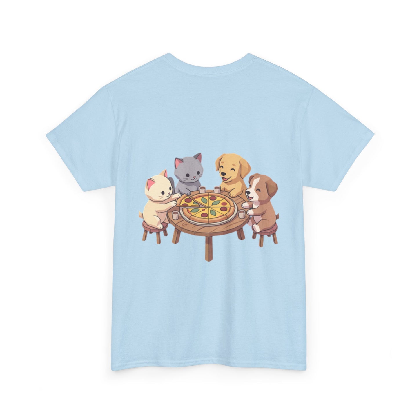 Pizza Party Crew Tee — Cute Cats & Dogs Sharing Pizza Graphic T-Shirt