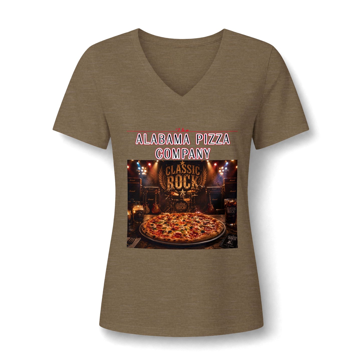 Pizza Company V-Neck Tee — "Classic Rock" Pizzeria Graphic