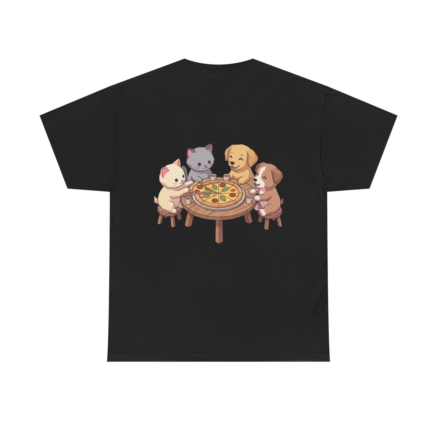 Pizza Party Crew Tee — Cute Cats & Dogs Sharing Pizza Graphic T-Shirt