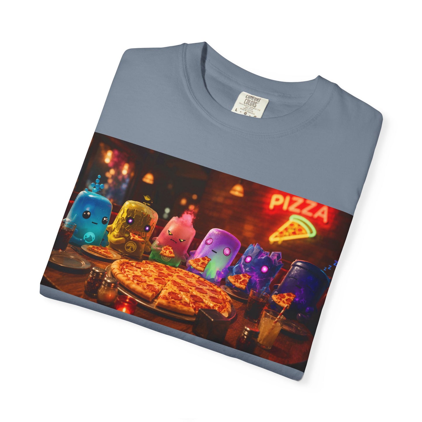 Pizza Night Ghosts T-Shirt — Neon Retro Pizza Party Tee