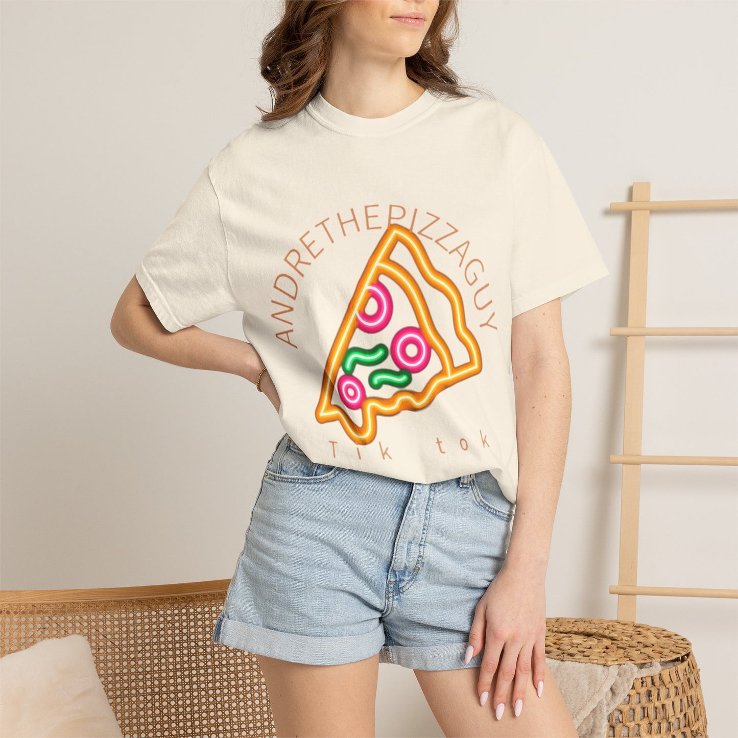 Pizza Slice Graphic T-Shirt – "ANDRETHEPIZZAGUY" Neon Design