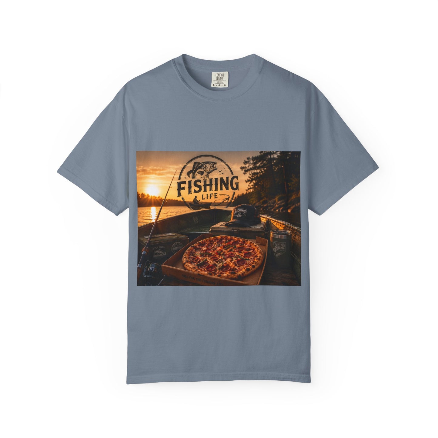 Fishing Life T-Shirt — Sunset Boat Pizza Graphic Tee