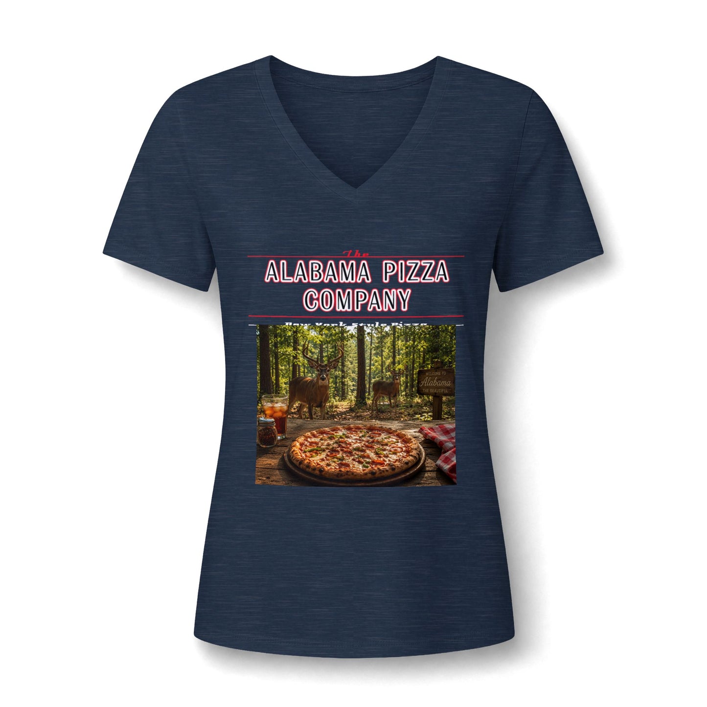 Pizza Company V-Neck Tee — Rustic Wood-Fired Pizza Photo Shirt