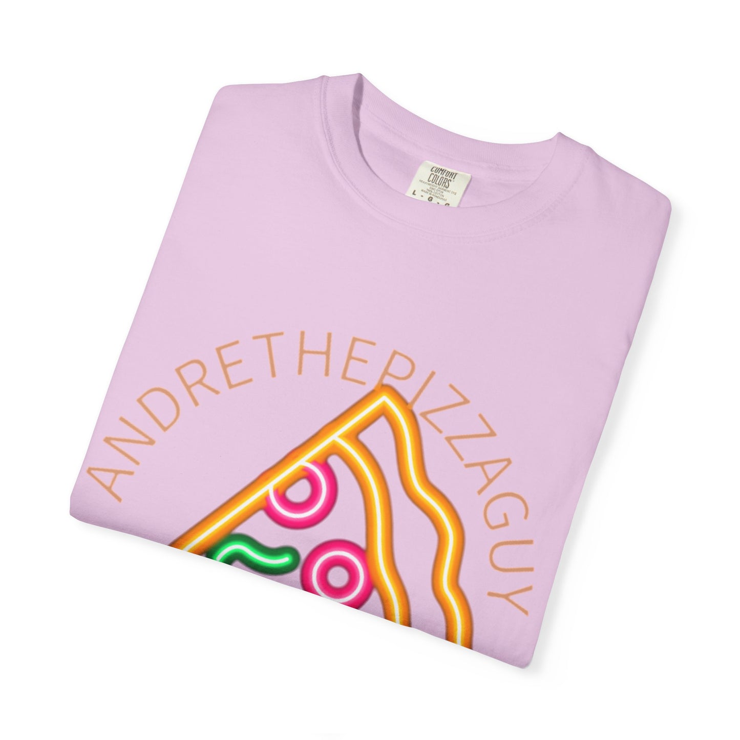Pizza Slice Graphic T-Shirt – "ANDRETHEPIZZAGUY" Neon Design
