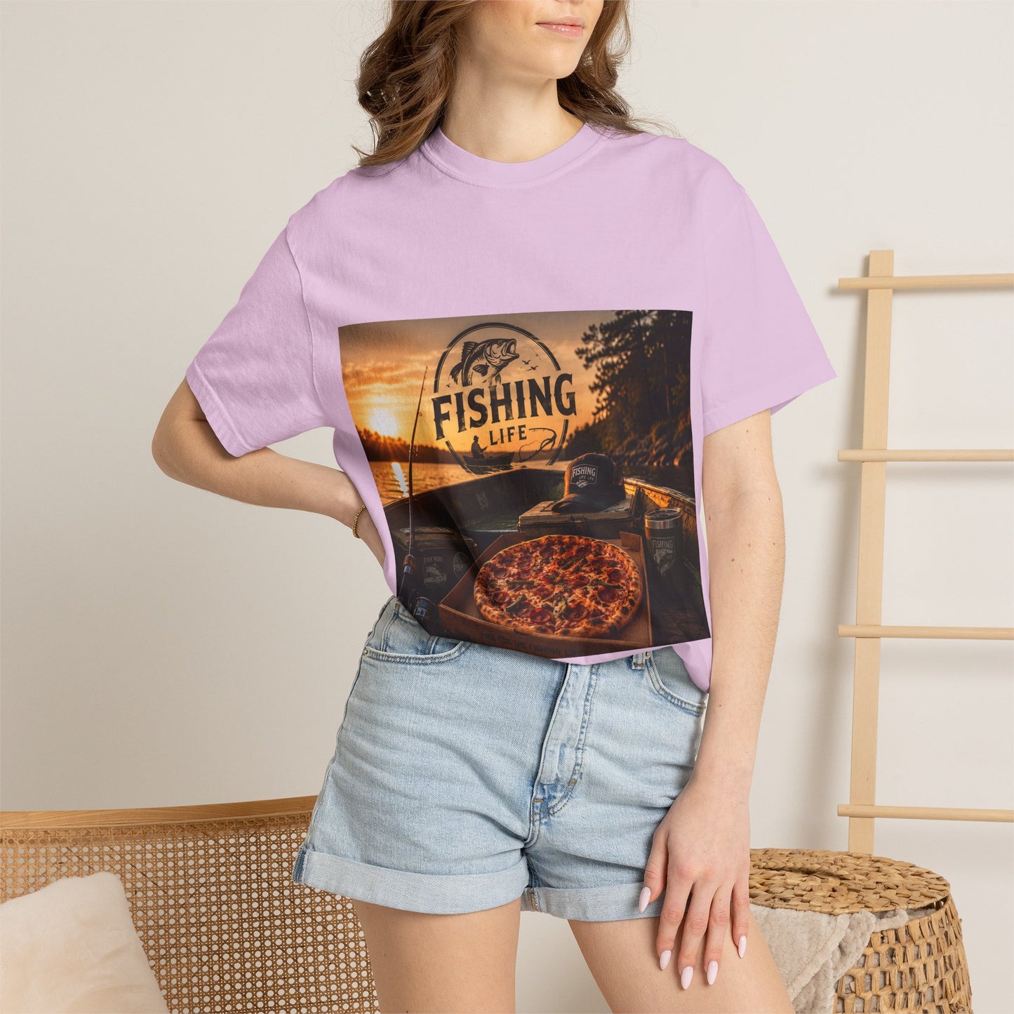 Fishing Life T-Shirt — Sunset Boat Pizza Graphic Tee