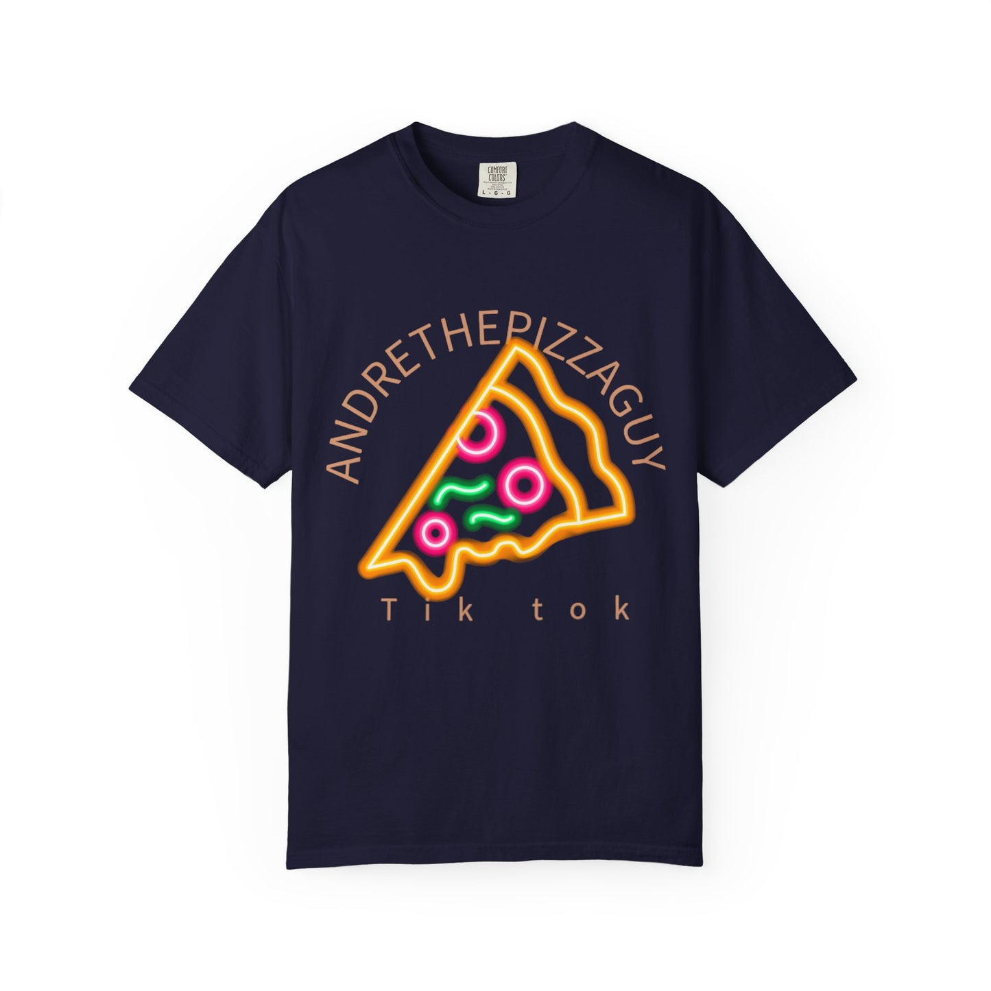 Pizza Slice Graphic T-Shirt – "ANDRETHEPIZZAGUY" Neon Design