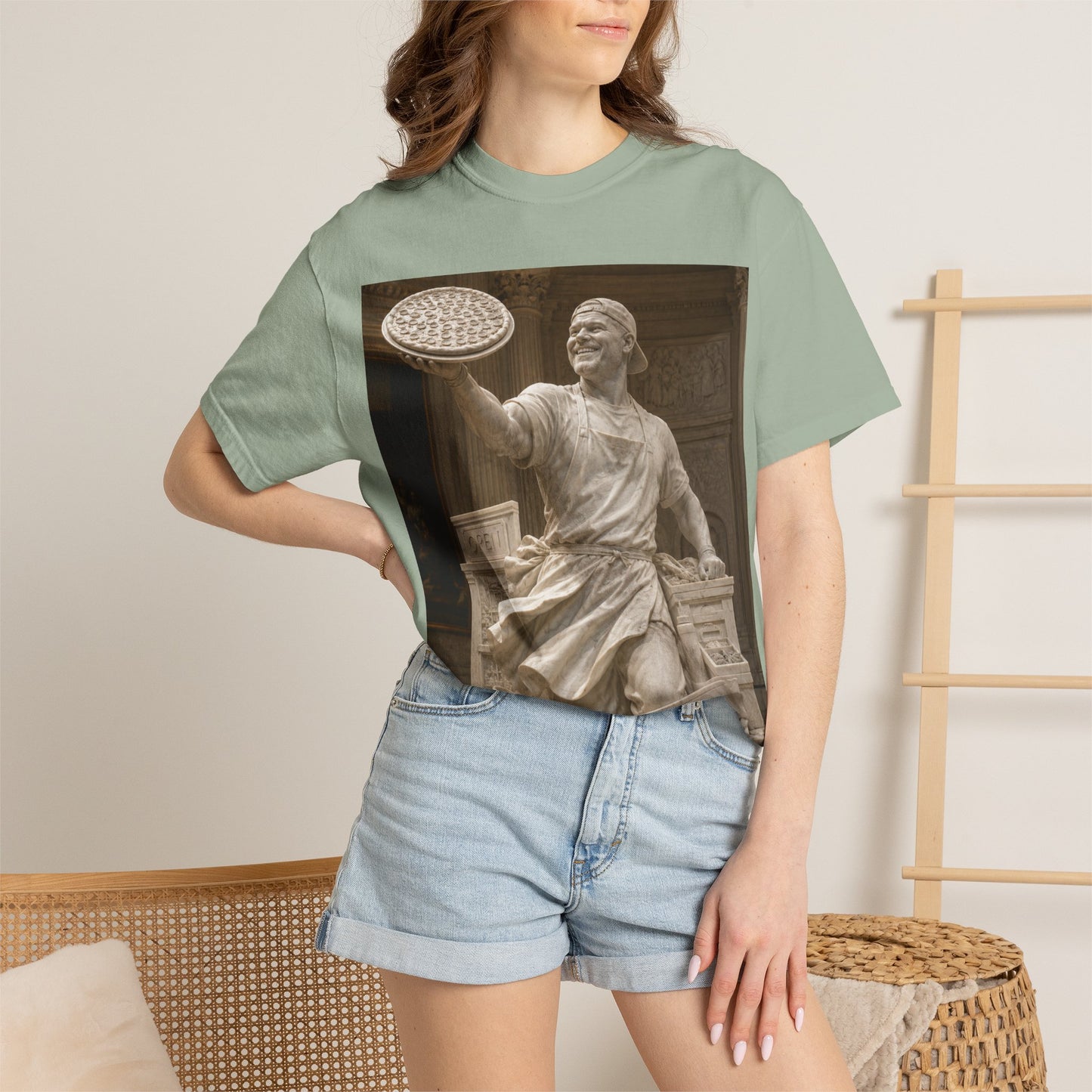 Pizza Statue Photo T-Shirt — Vintage Roman Sculpture Graphic Tee