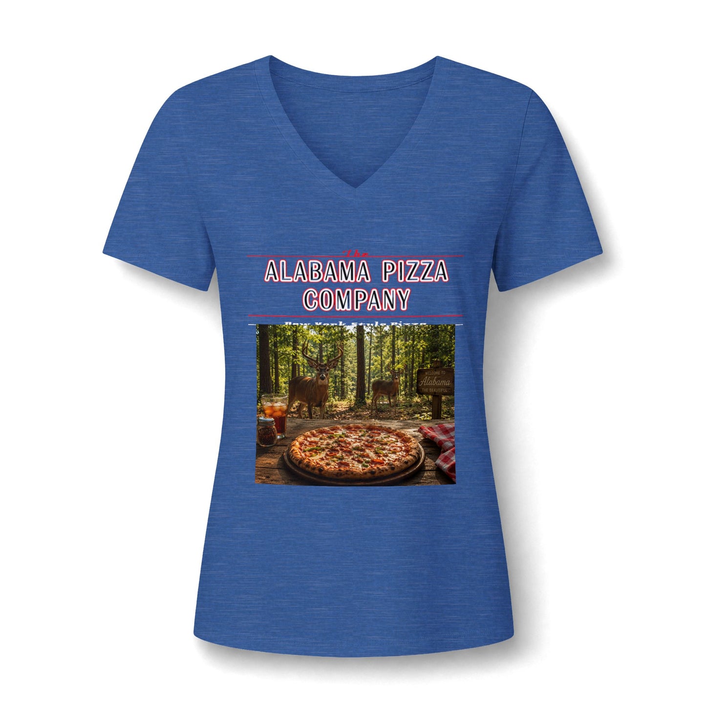Pizza Company V-Neck Tee — Rustic Wood-Fired Pizza Photo Shirt
