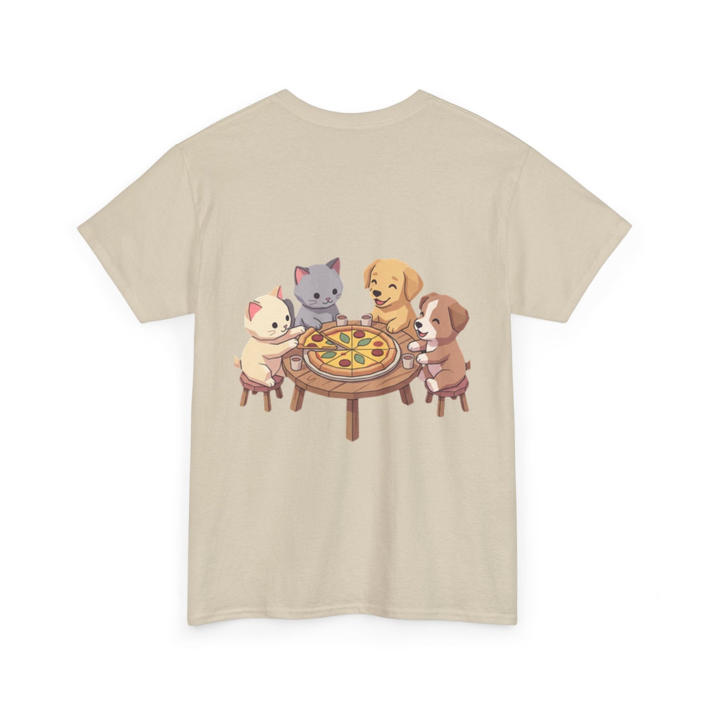 Pizza Party Crew Tee — Cute Cats & Dogs Sharing Pizza Graphic T-Shirt