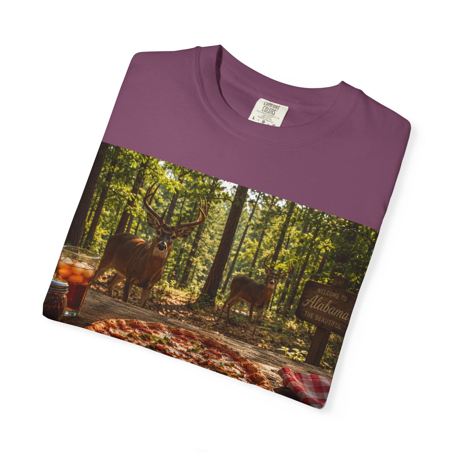 Pizza Picnic T‑Shirt — Forest Camping Pizza Scene