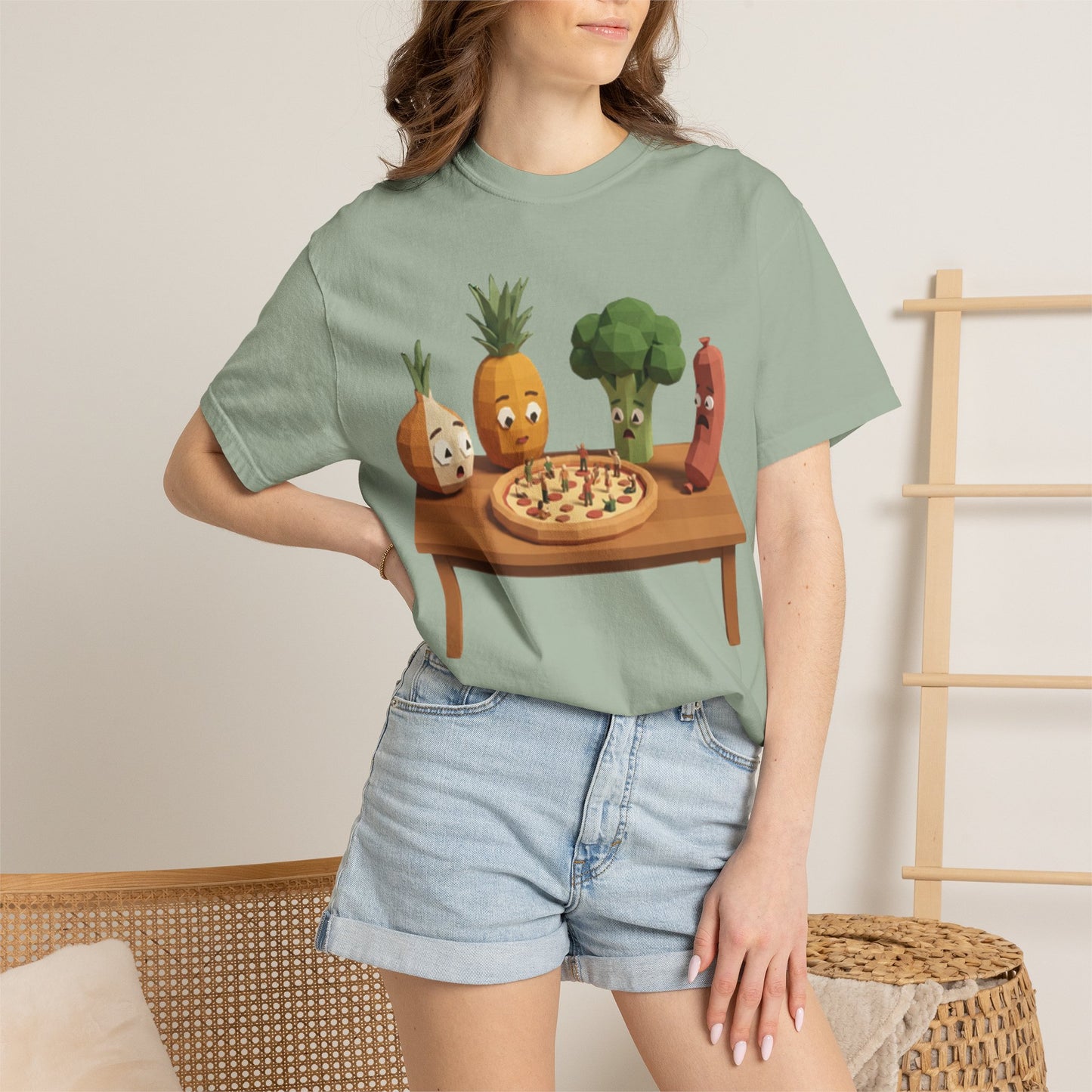 Pizza Night Veggie T-Shirt — Cute Cartoon Pineapple, Broccoli & Friends