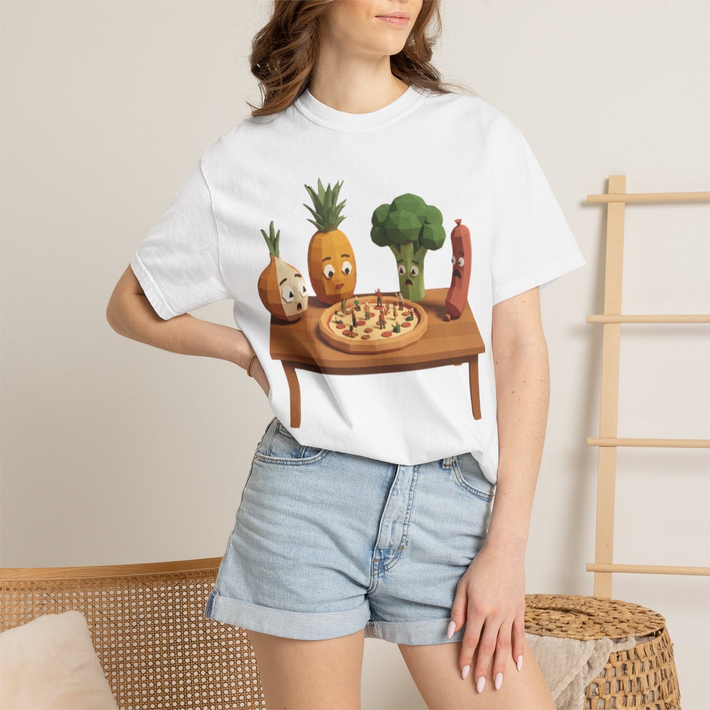 Pizza Night Veggie T-Shirt — Cute Cartoon Pineapple, Broccoli & Friends