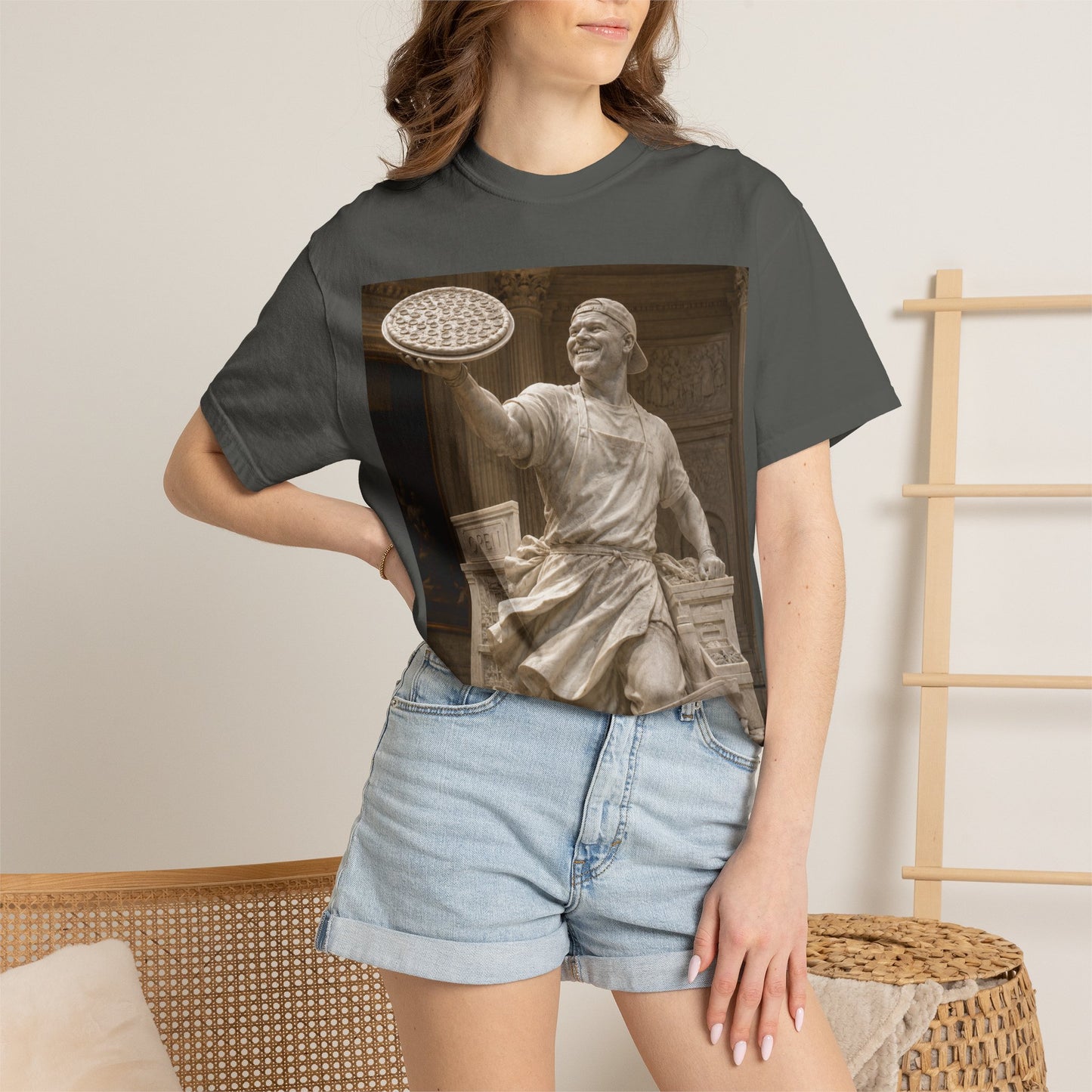 Pizza Statue Photo T-Shirt — Vintage Roman Sculpture Graphic Tee