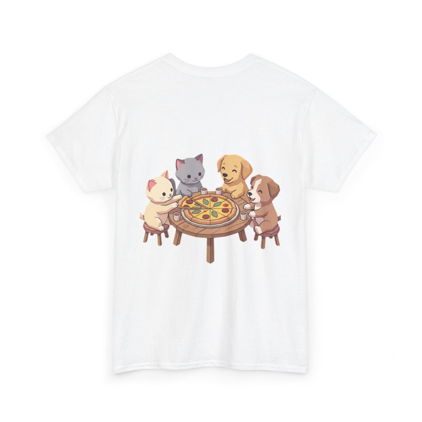 Pizza Party Crew Tee — Cute Cats & Dogs Sharing Pizza Graphic T-Shirt