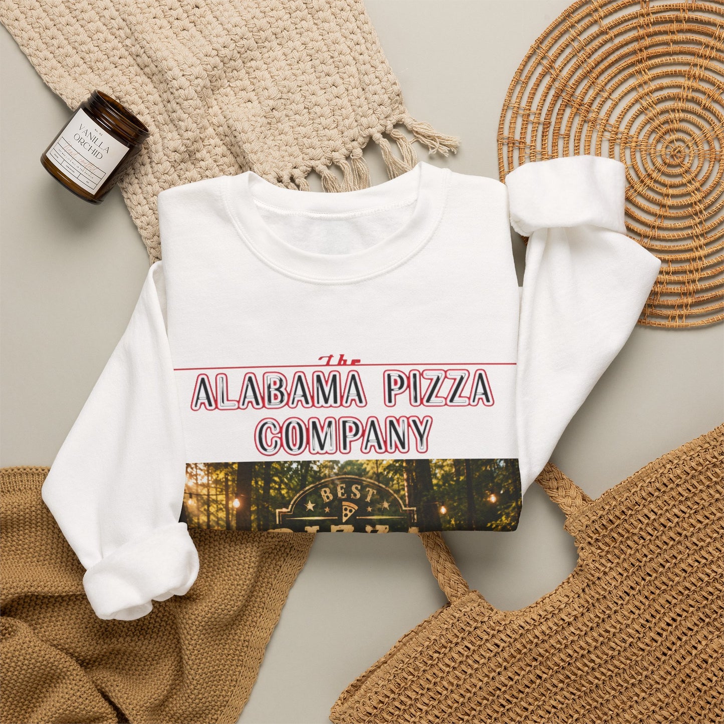 Pizza Crewneck Sweatshirt — Alabama Pizza Company Vintage Pizzeria Design