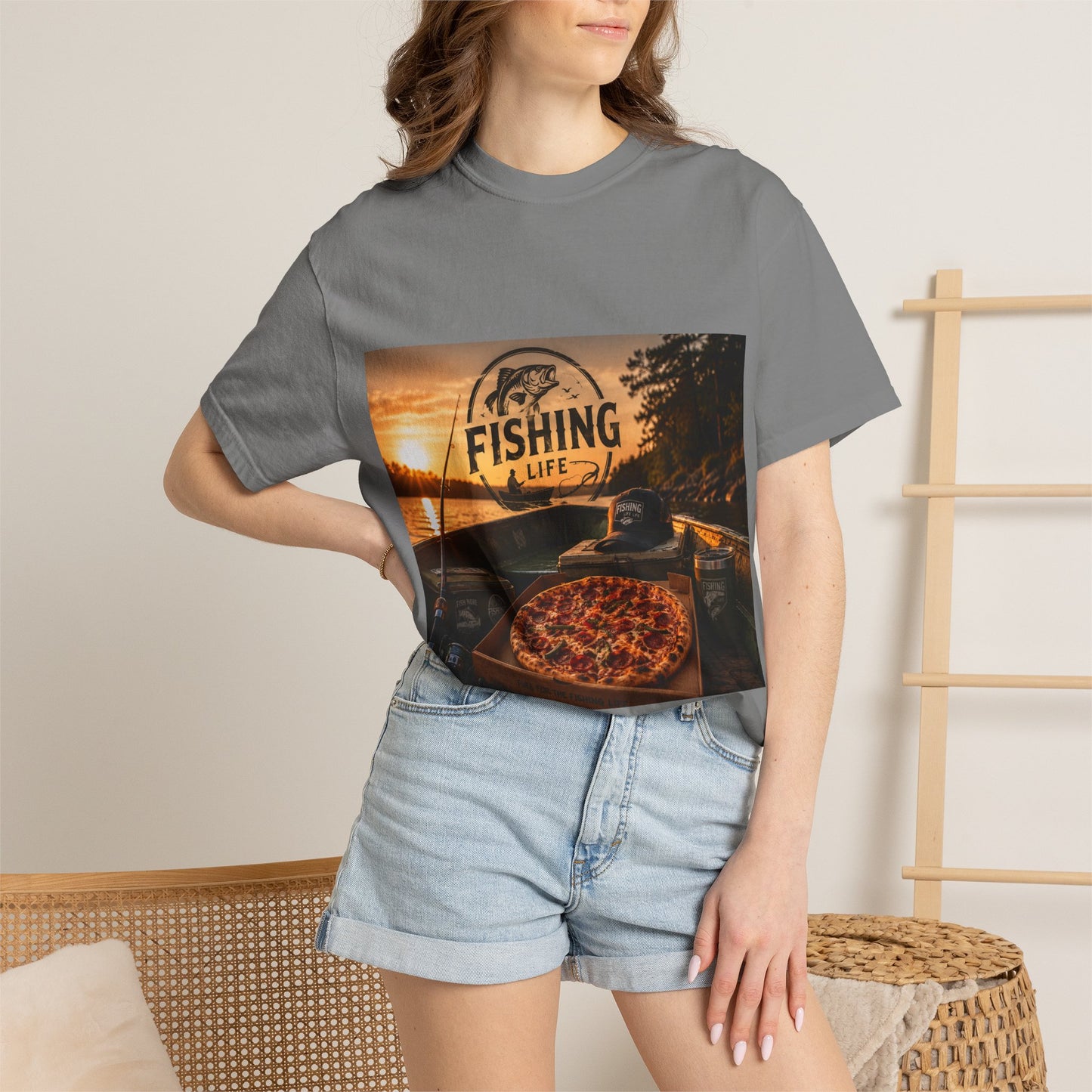 Fishing Life T-Shirt — Sunset Boat Pizza Graphic Tee