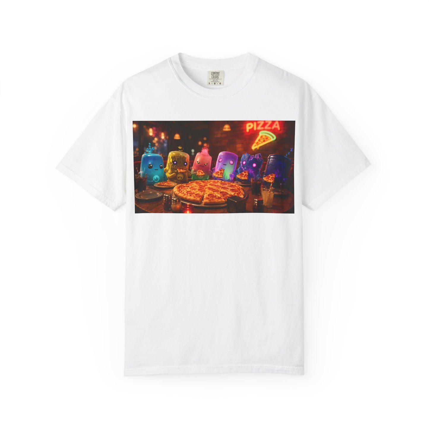 Pizza Night Ghosts T-Shirt — Neon Retro Pizza Party Tee