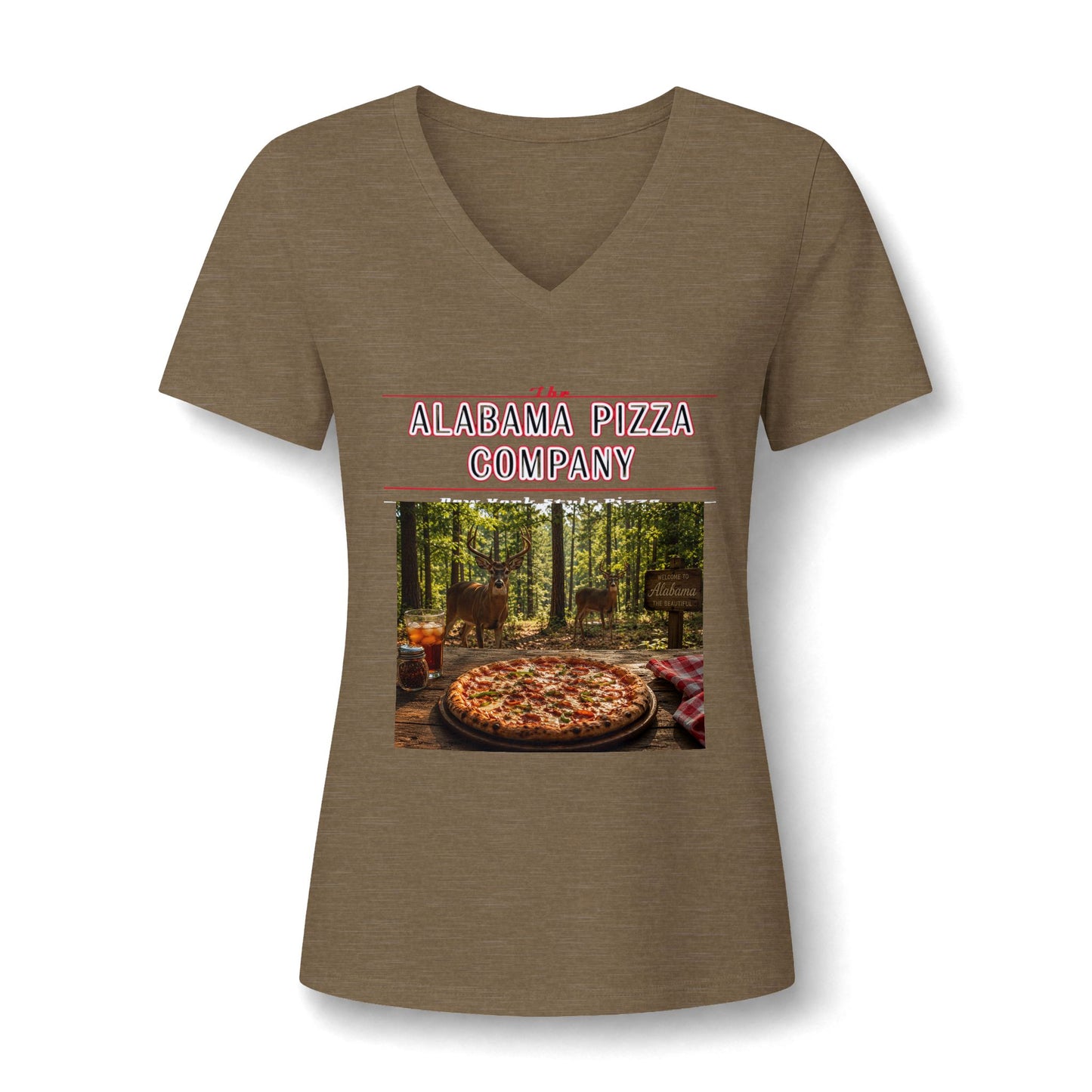 Pizza Company V-Neck Tee — Rustic Wood-Fired Pizza Photo Shirt