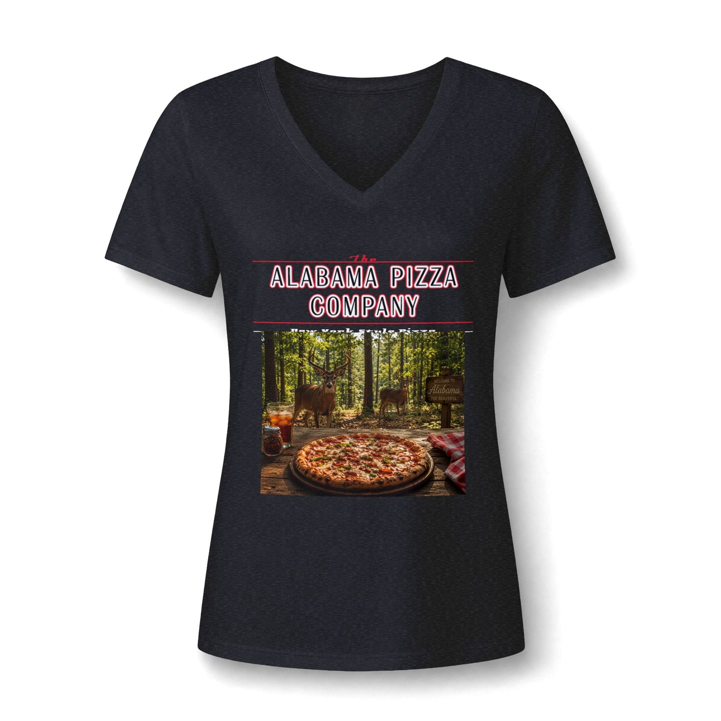 Pizza Company V-Neck Tee — Rustic Wood-Fired Pizza Photo Shirt