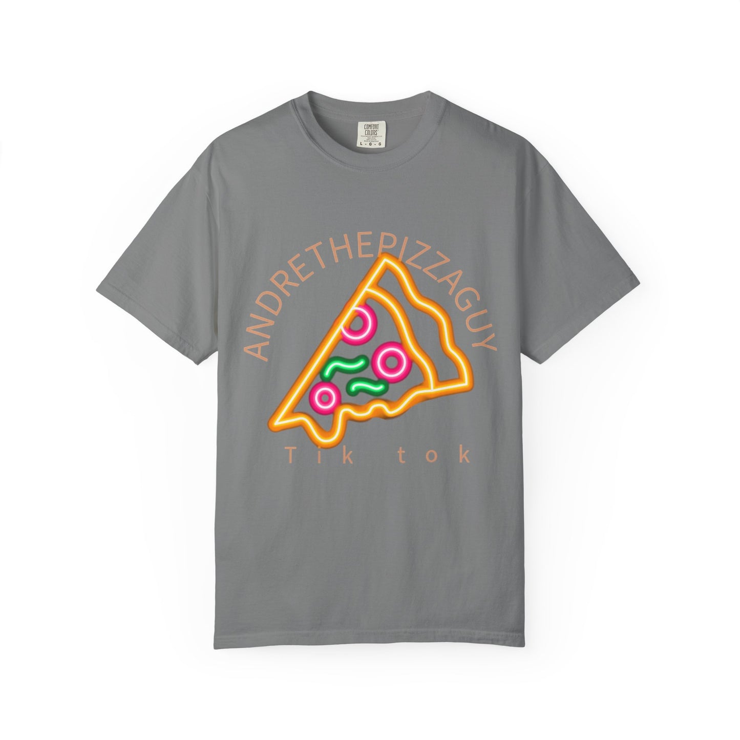 Pizza Slice Graphic T-Shirt – "ANDRETHEPIZZAGUY" Neon Design