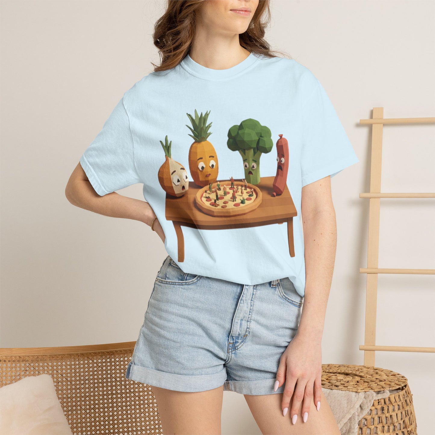 Pizza Night Veggie T-Shirt — Cute Cartoon Pineapple, Broccoli & Friends
