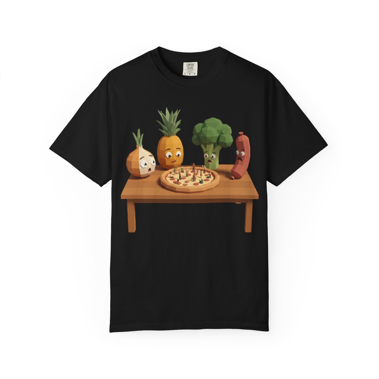 Pizza Night Veggie T-Shirt — Cute Cartoon Pineapple, Broccoli & Friends