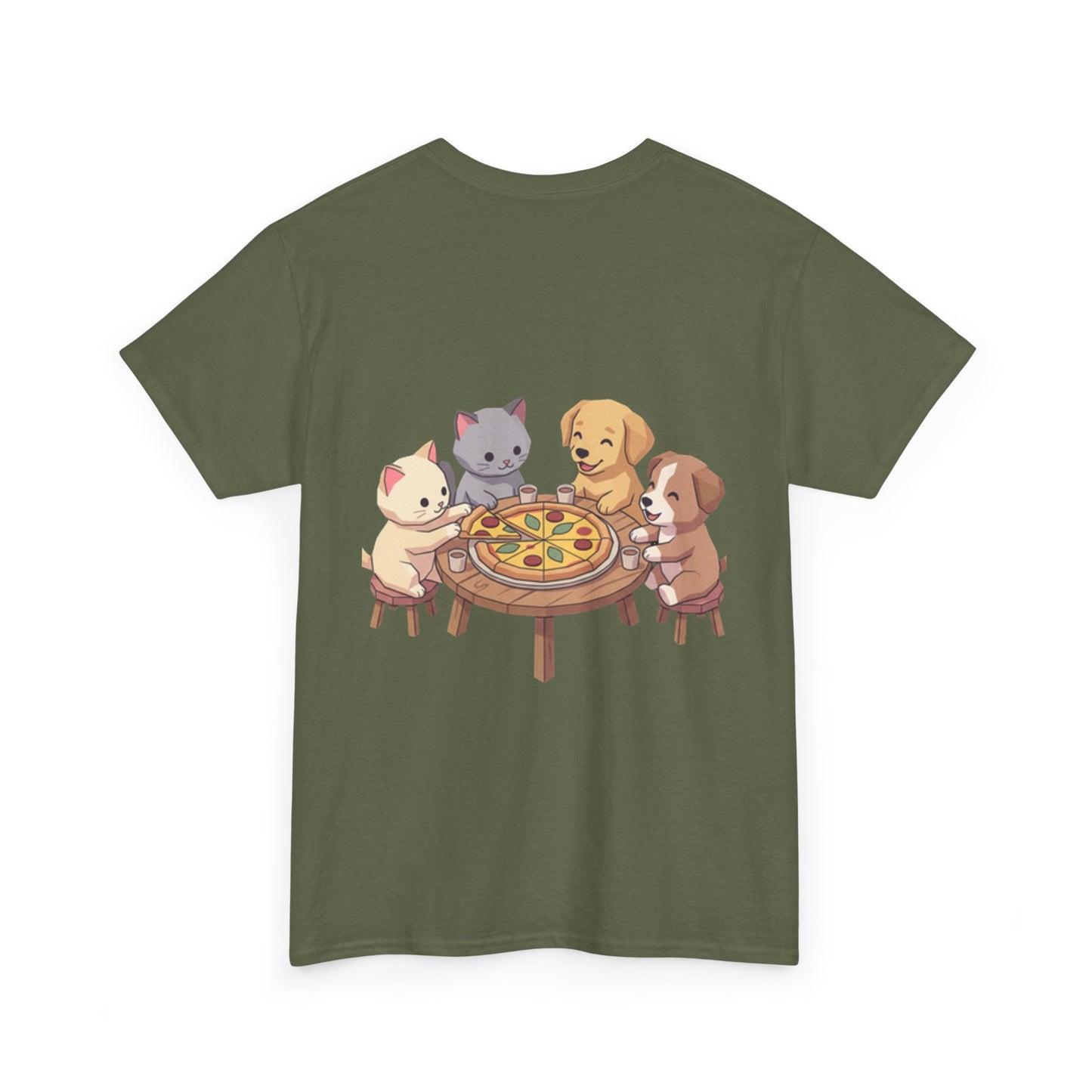 Pizza Party Crew Tee — Cute Cats & Dogs Sharing Pizza Graphic T-Shirt