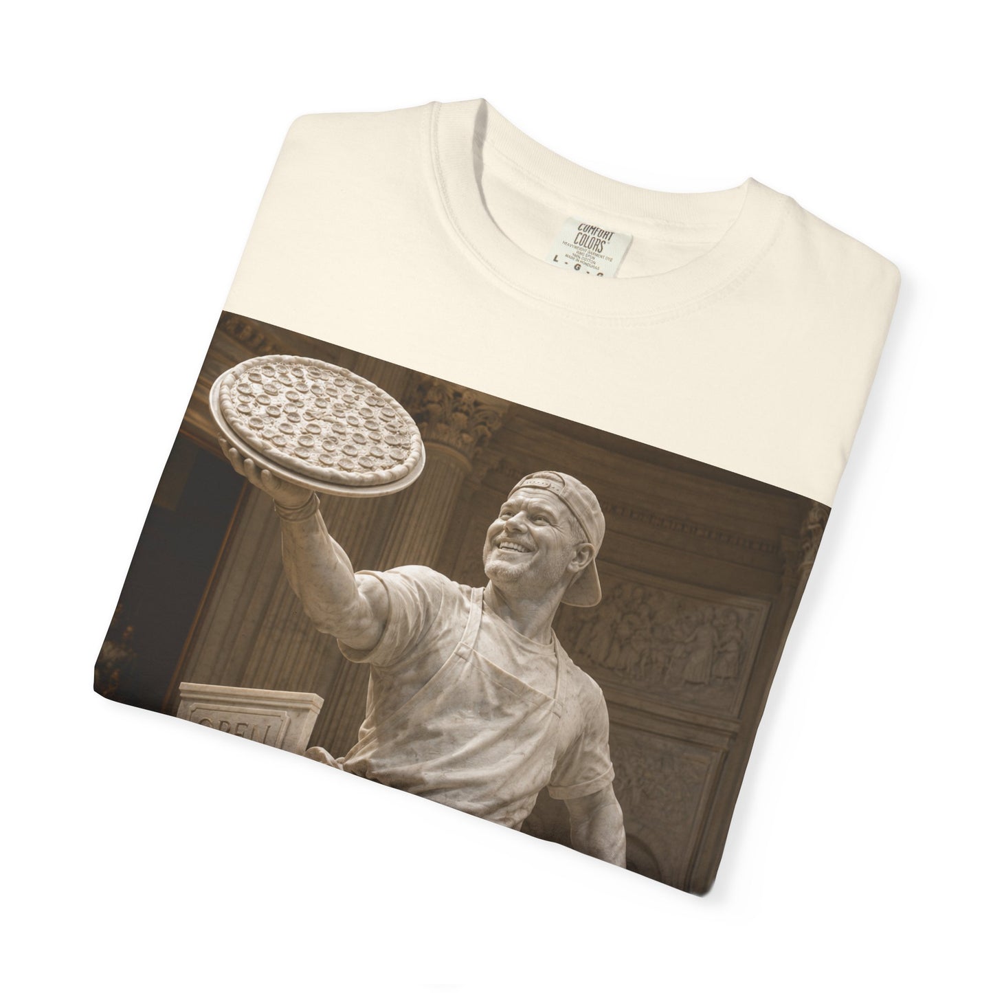 Pizza Statue Photo T-Shirt — Vintage Roman Sculpture Graphic Tee