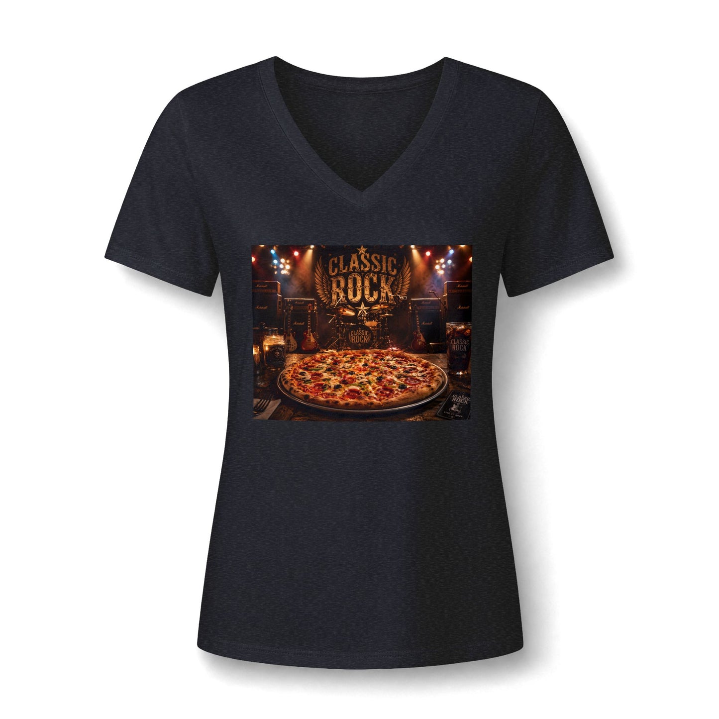 Classic Rock Pizza V-Neck Tee