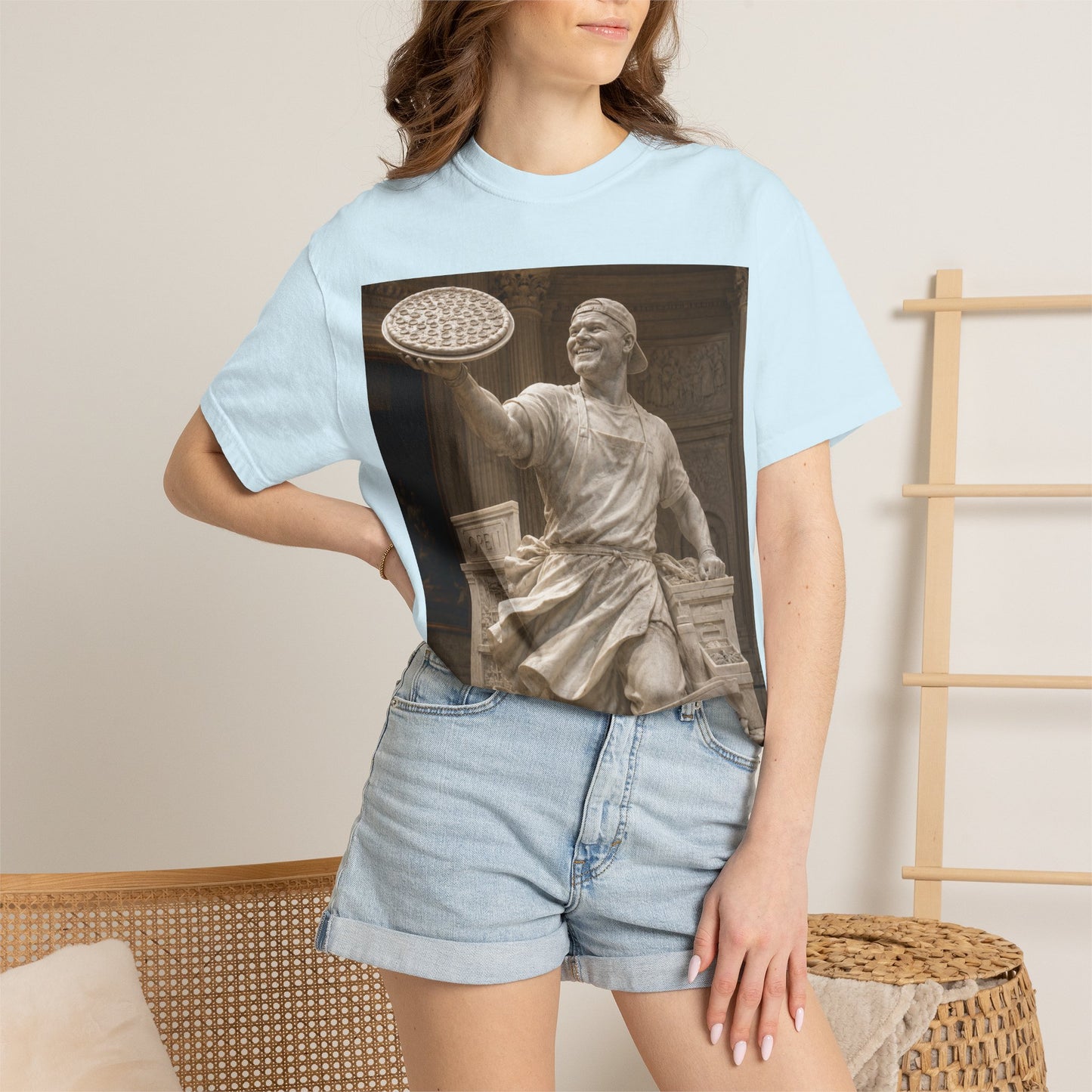 Pizza Statue Photo T-Shirt — Vintage Roman Sculpture Graphic Tee