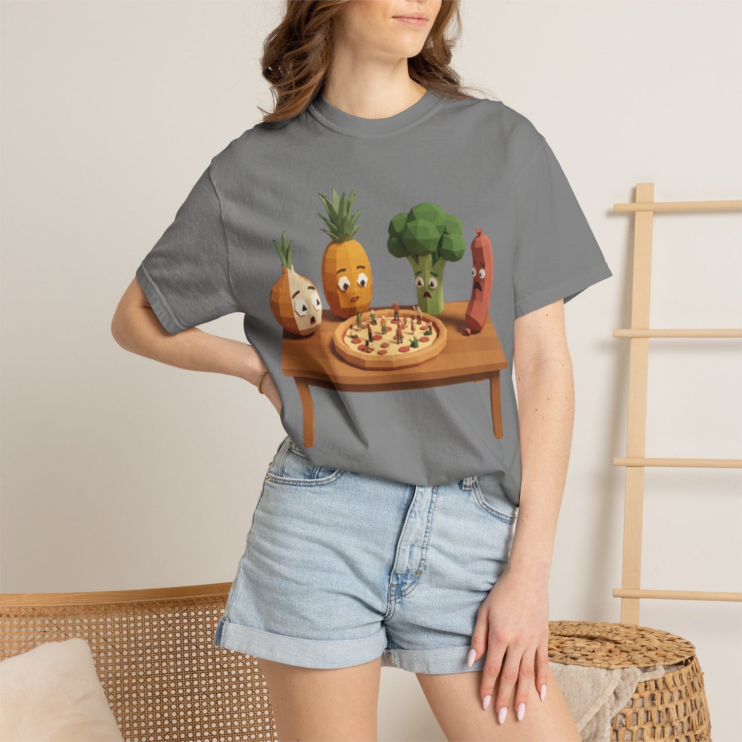 Pizza Night Veggie T-Shirt — Cute Cartoon Pineapple, Broccoli & Friends
