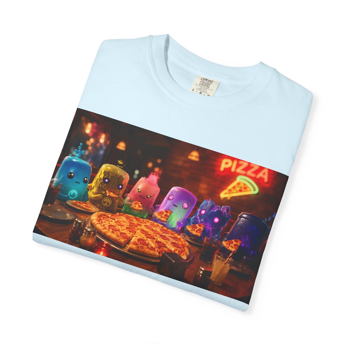 Pizza Night Ghosts T-Shirt — Neon Retro Pizza Party Tee