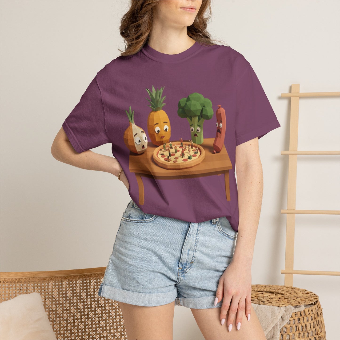 Pizza Night Veggie T-Shirt — Cute Cartoon Pineapple, Broccoli & Friends