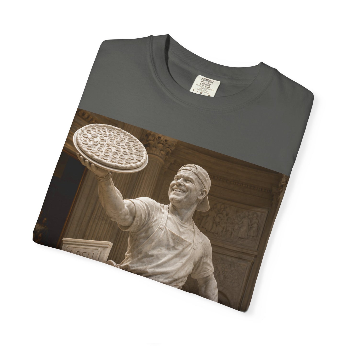 Pizza Statue Photo T-Shirt — Vintage Roman Sculpture Graphic Tee