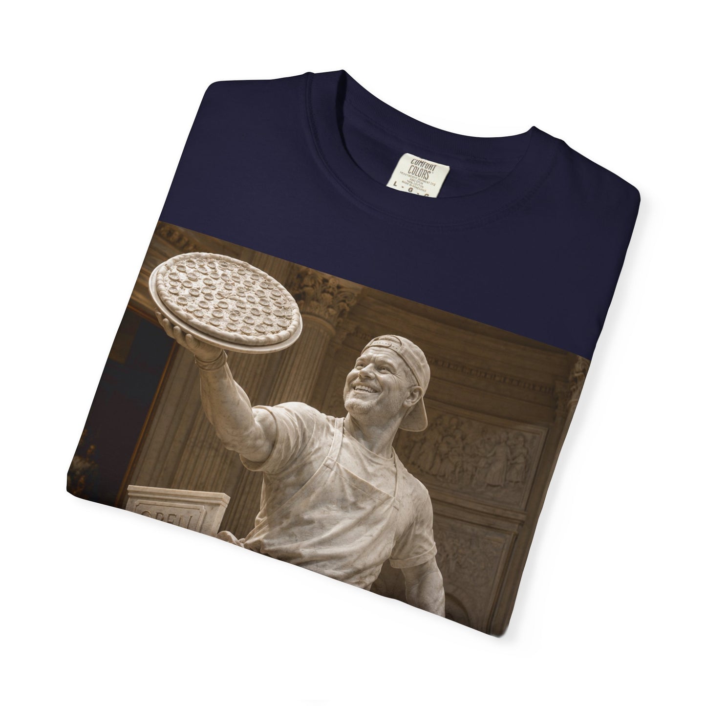 Pizza Statue Photo T-Shirt — Vintage Roman Sculpture Graphic Tee